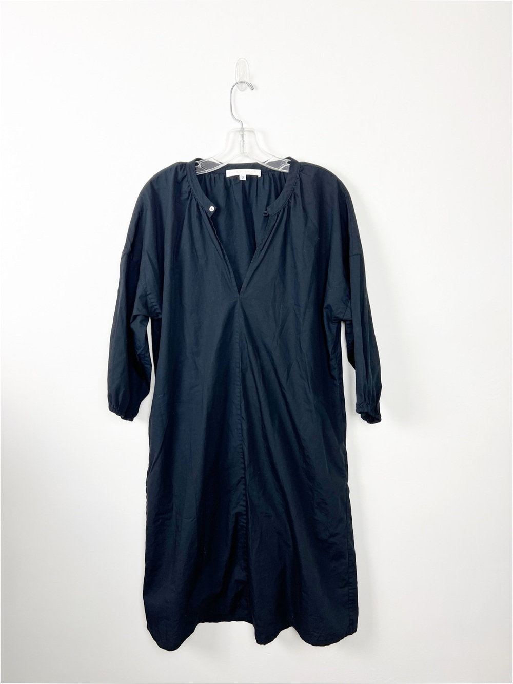 Erica Tanov Black Tynan Lightweight Cotton Poplin Long Sleeve Shift Dress M - Picture 2 of 8